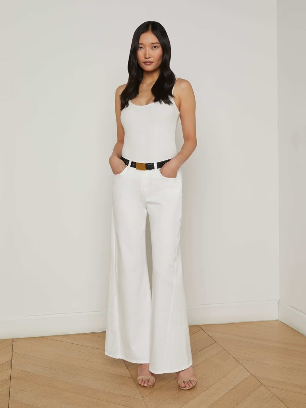 L'agence Beau Wide Leg Jeans Blanc High Rise Zip Fly Classic Stretch Womens 25